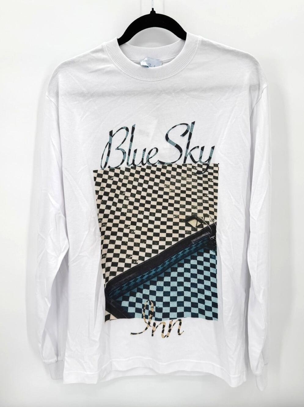 NWT Blue Sky Inn Check Pool Long Sleeve White T-Shirt Men's Size SMALL